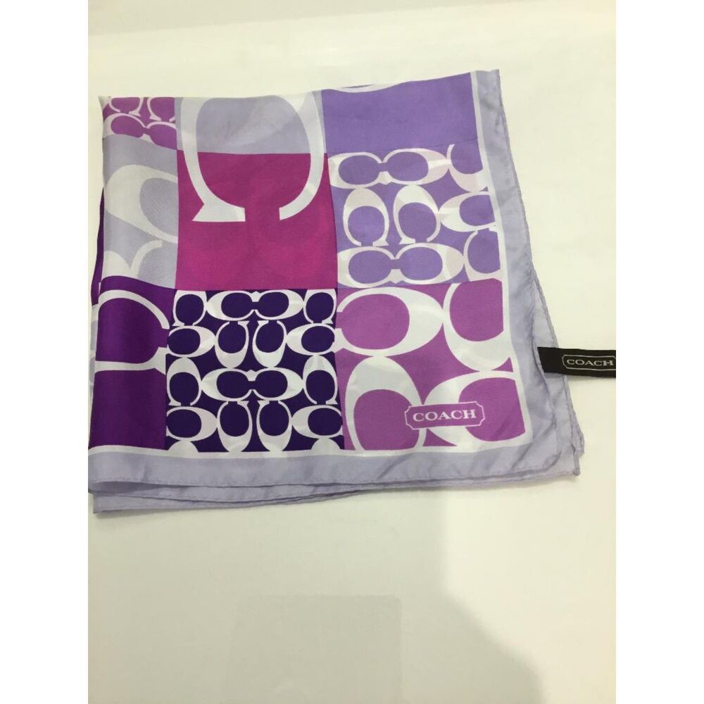 Coach Silk Scarf in Purple and Cream Signature Logo 21" Square NWOT - Picture 3 of 4